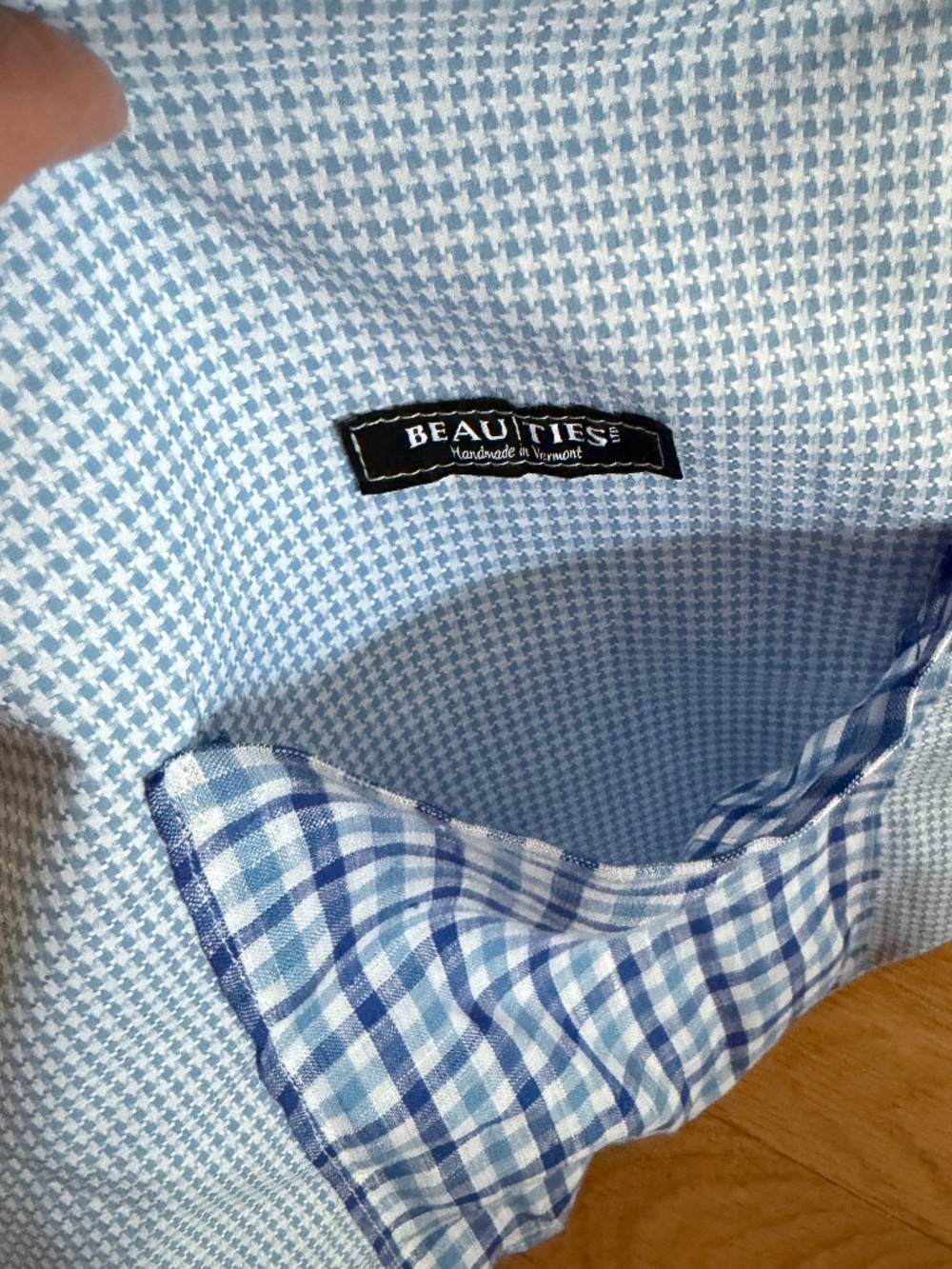 Beau Ties of Vermont Handmade in Vermont Tote Bag Blue White Check Fabric - Picture 8 of 10